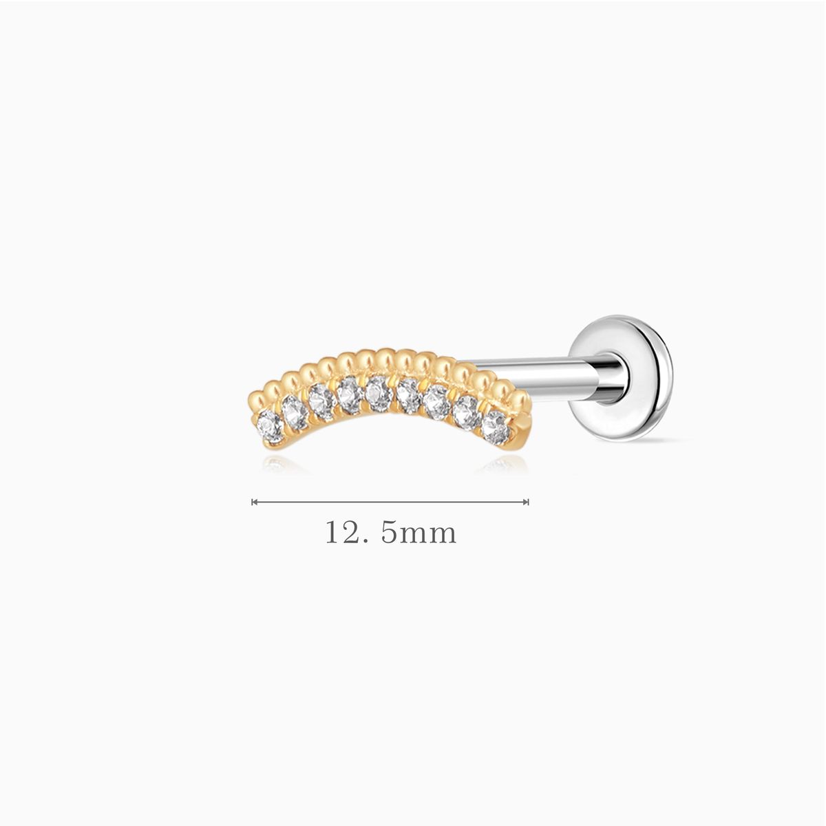 14K Solid Yellow Gold Arc Pavé Flat-Back Stud & Titanium Post