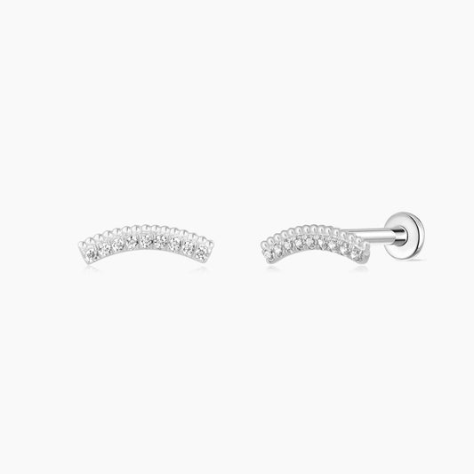 14K Solid White Gold Arc Pavé Flat Back Stud & Titanium Post