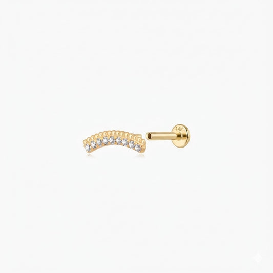 14K Solid Yellow Gold Arc Pavé Flat-Back Stud & Solid Gold Post