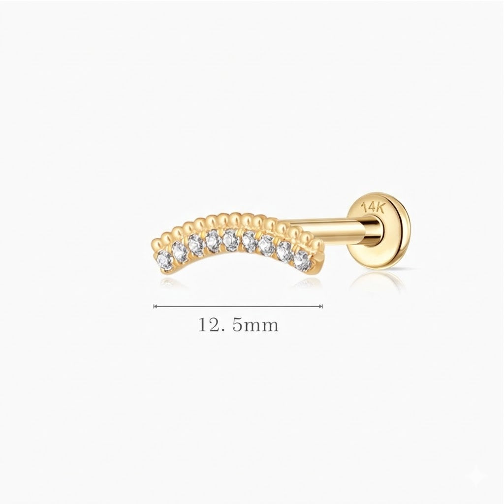 14K Solid Yellow Gold Arc Pavé Flat-Back Stud & Solid Gold Post