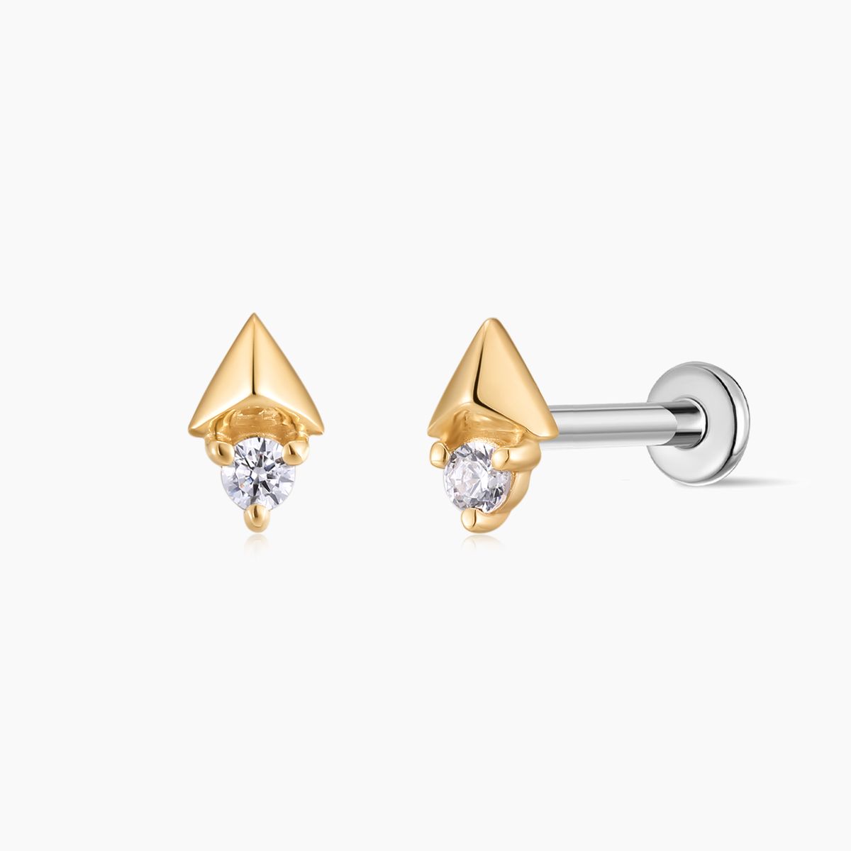 14K Solid Yellow Gold Arrow Geometric Piercing Stud & Titanium Post