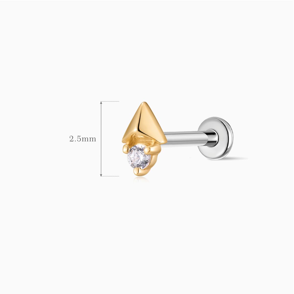 14K Solid Yellow Gold Arrow Geometric Piercing Stud & Titanium Post