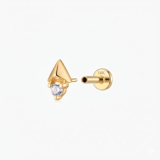 14K Solid Yellow Gold Arrow Geometric Piercing Stud & Solid Gold Post
