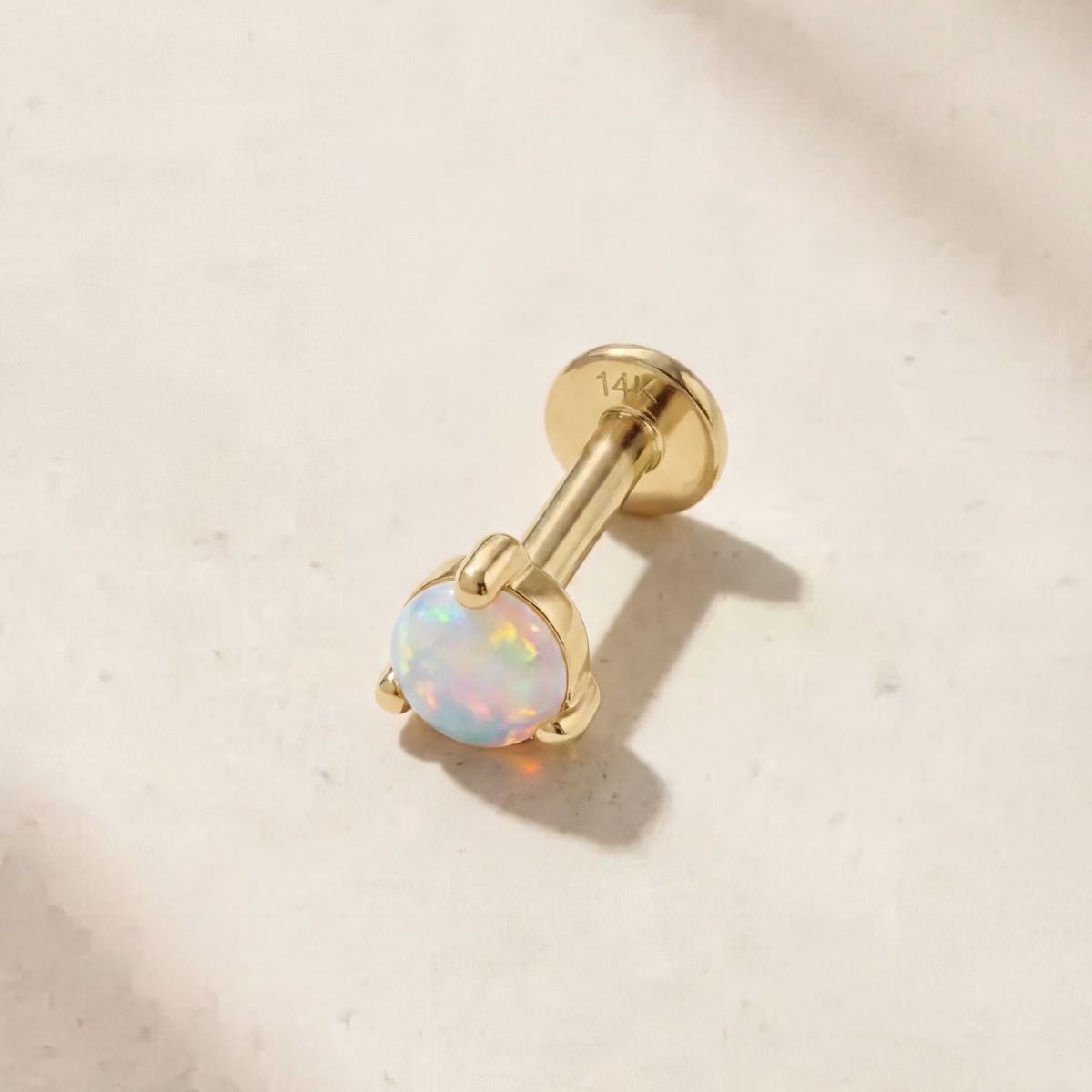 Aunyra- 14K Yellow Gold October Opal Flat Back Stud & Solid Gold Post