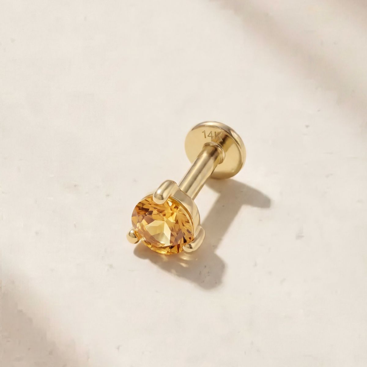 Aunyra- 14K Yellow Gold November Citrine Flat Back Stud & Solid Gold Post