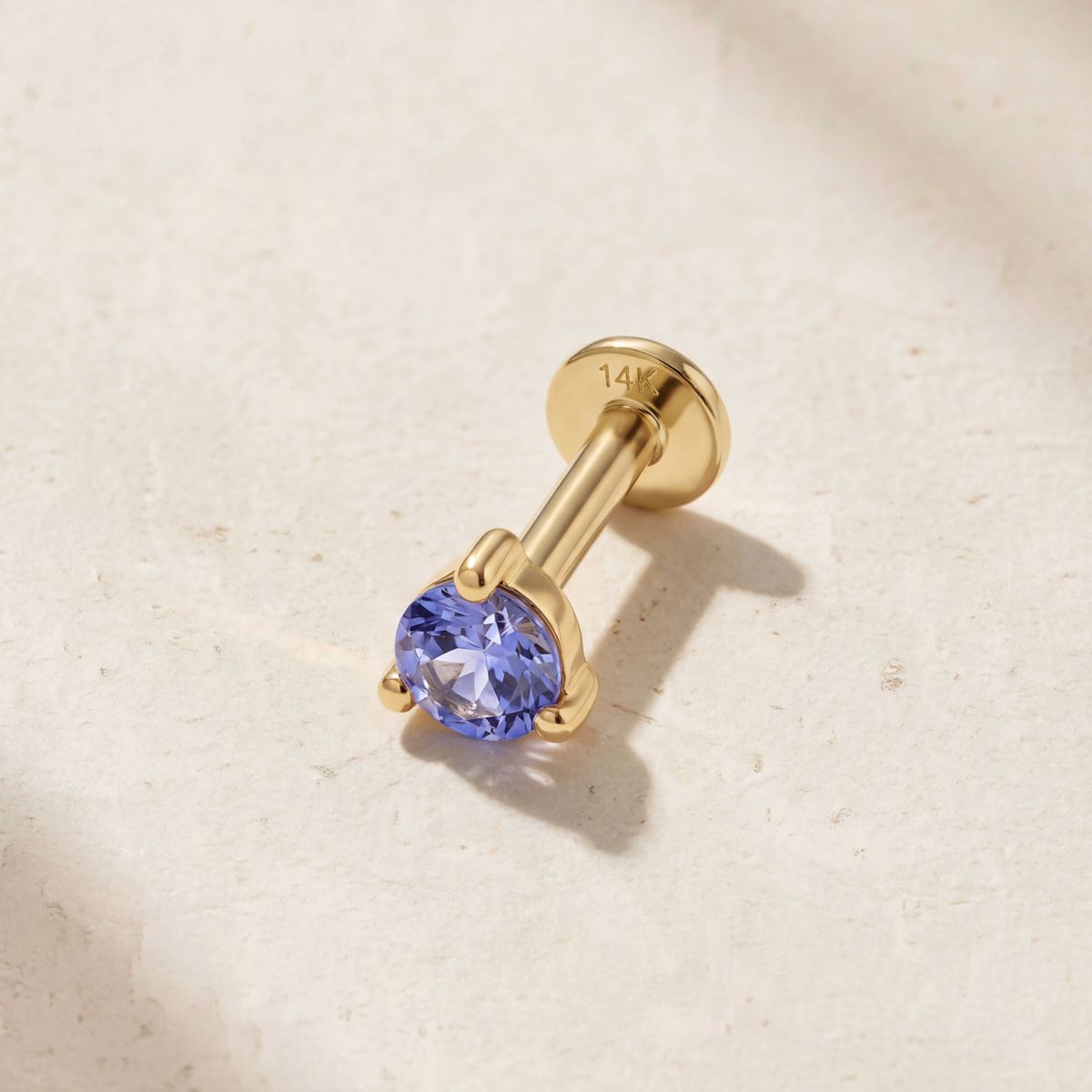 Aunyra- 14K Yellow Gold December Tanzanite Flat Back Stud & Solid Gold Post
