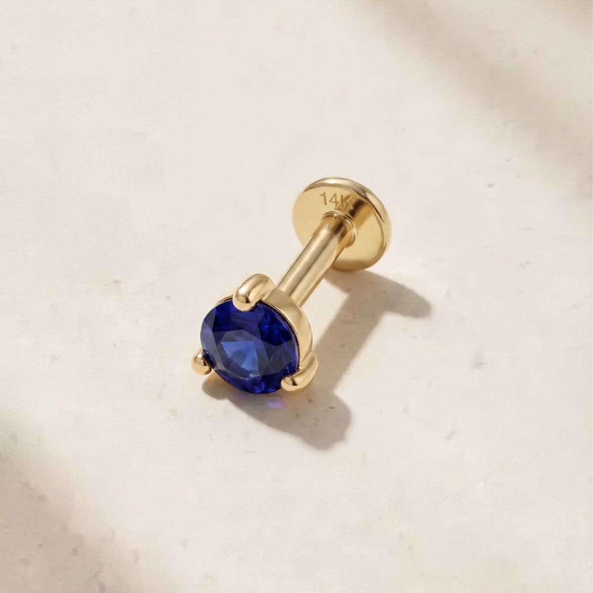 Aunyra- 14K Yellow Gold September Sapphire Flat Back Stud & Solid Gold Post
