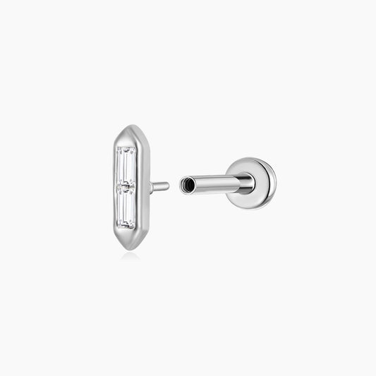 14K Solid White Gold Baguette Bar Flat Back Stud & Titanium Post
