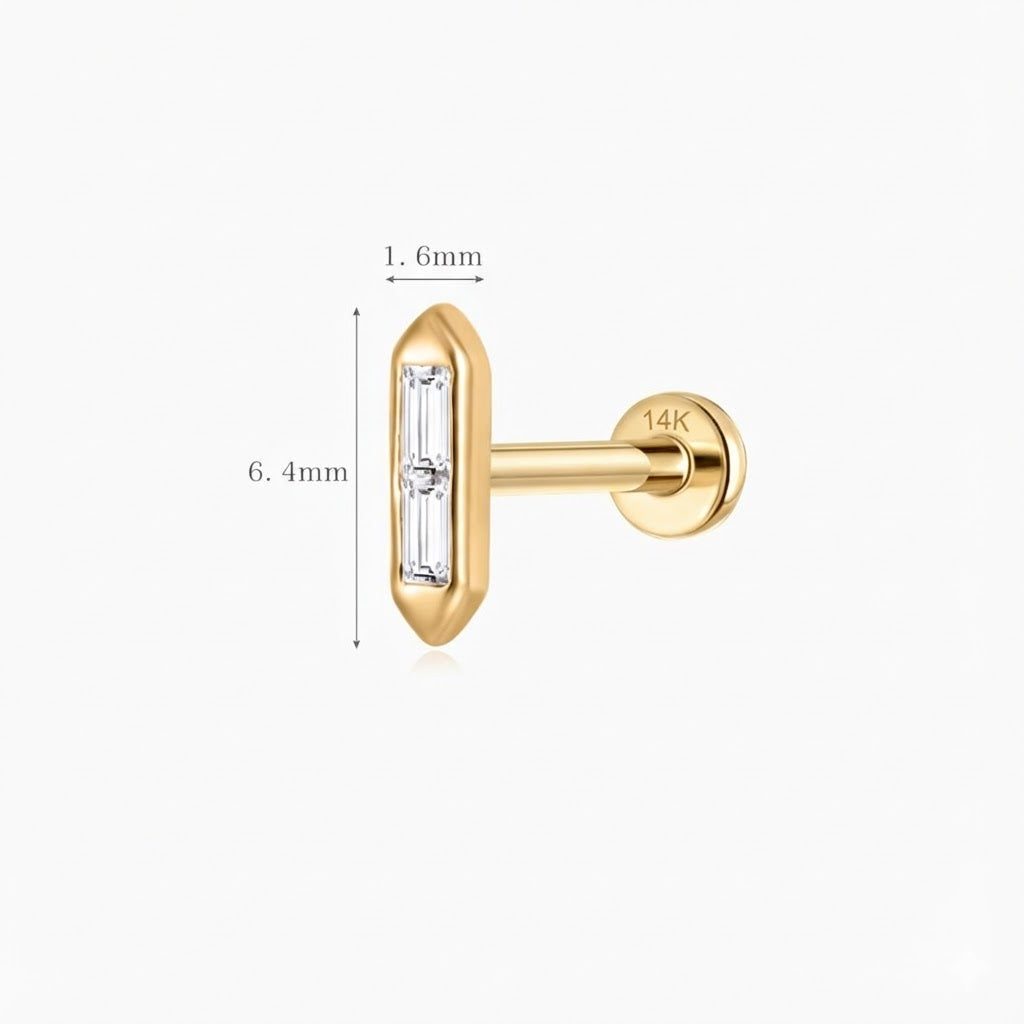 Ohrstecker mit flacher Rückseite und Baguette-Profil aus 14-karätigem Gelbgold, inklusive Stift aus massivem Gold