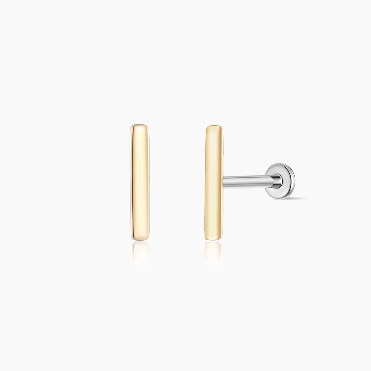 14K Solid Yellow Gold Bar Flat Back Stud & Titanium Post