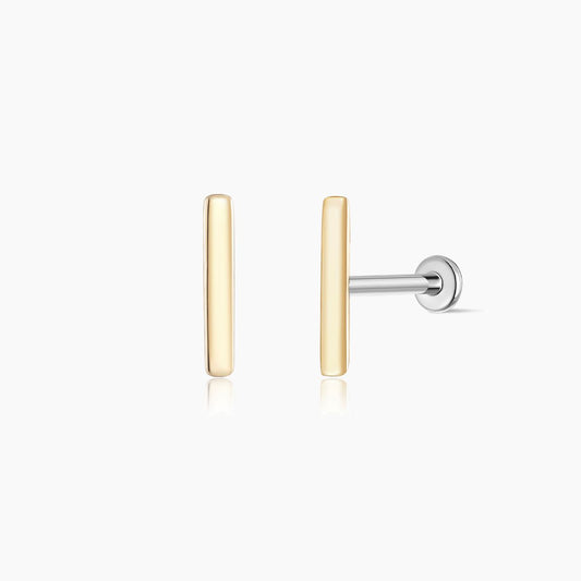 14K Solid Yellow Gold Bar Flat Back Stud & Titanium Post