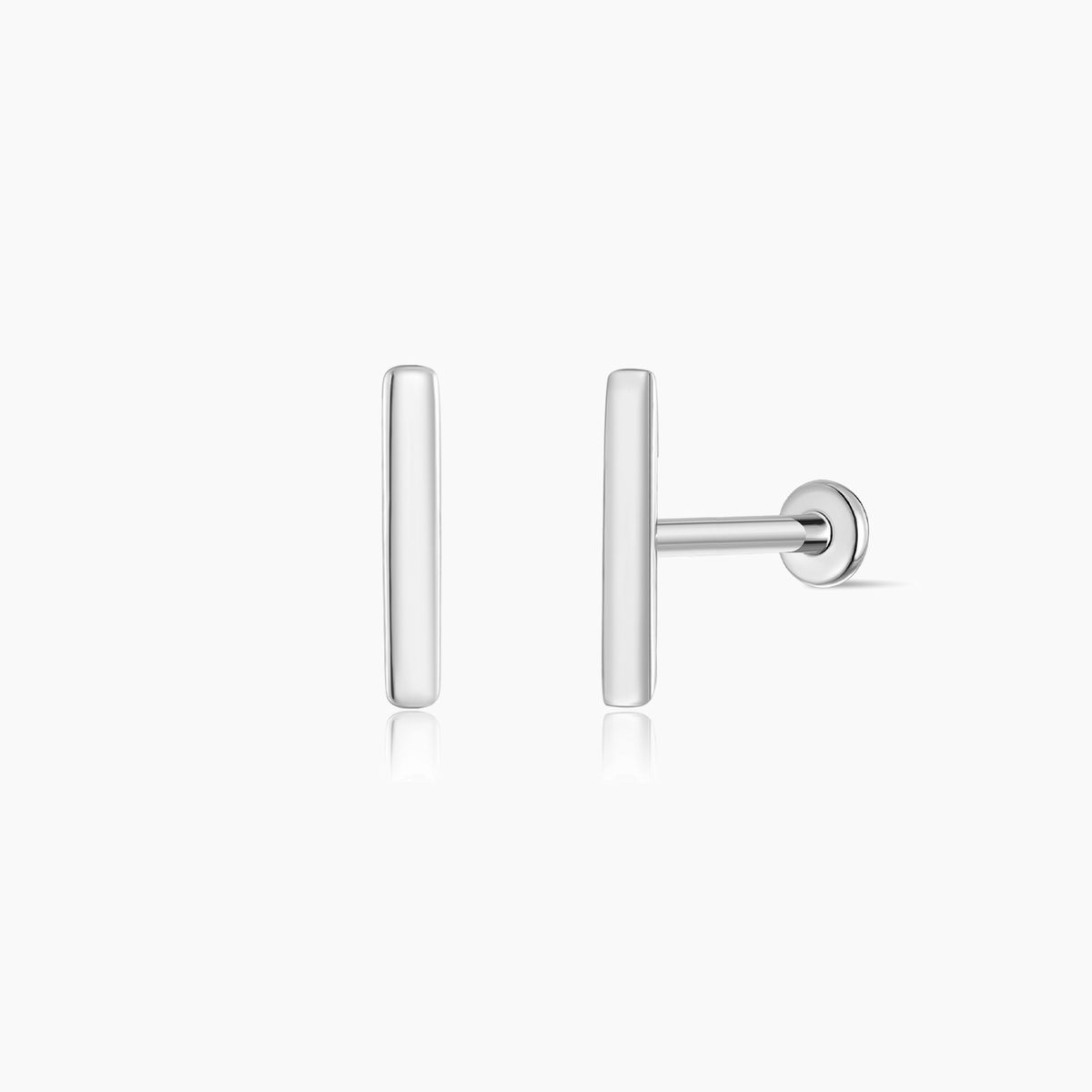 14K Solid White Gold Bar Flat Back Stud & Titanium Post
