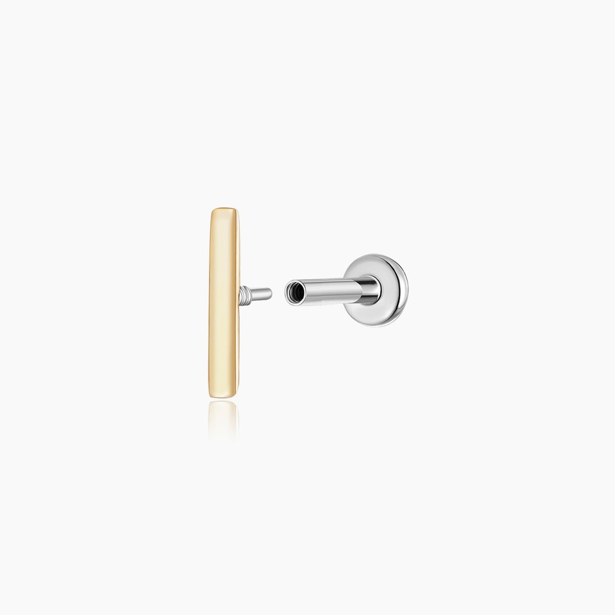14K Solid Yellow Gold Bar Flat Back Stud & Titanium Post