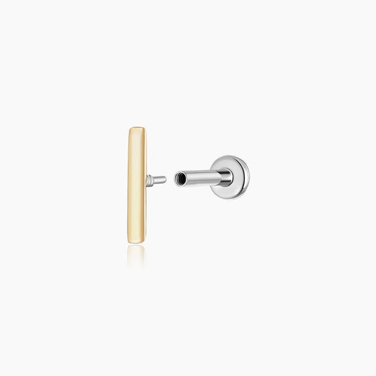 14K Solid Yellow Gold Bar Flat Back Stud & Titanium Post