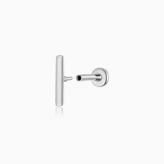 14K Solid White Gold Bar Flat Back Stud & Titanium Post
