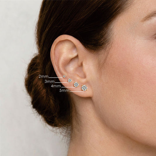 14K Solid Yellow Gold Classic 4-Prong Setting Flat Back Stud & Solid Gold Post