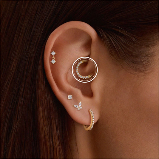 14K Solid Yellow Gold Crown Pavé Clicker Hoop