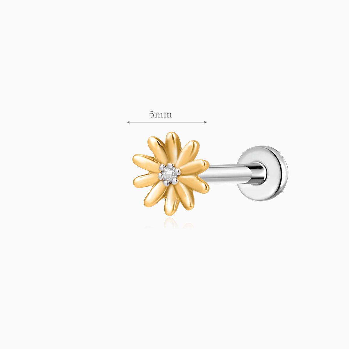 14K Solid Yellow Gold Daisy Flower Cartilage Flat Back Stud & Titanium Post