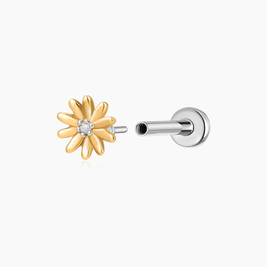 14K Solid Yellow Gold Daisy Flower Cartilage Flat Back Stud & Titanium Post
