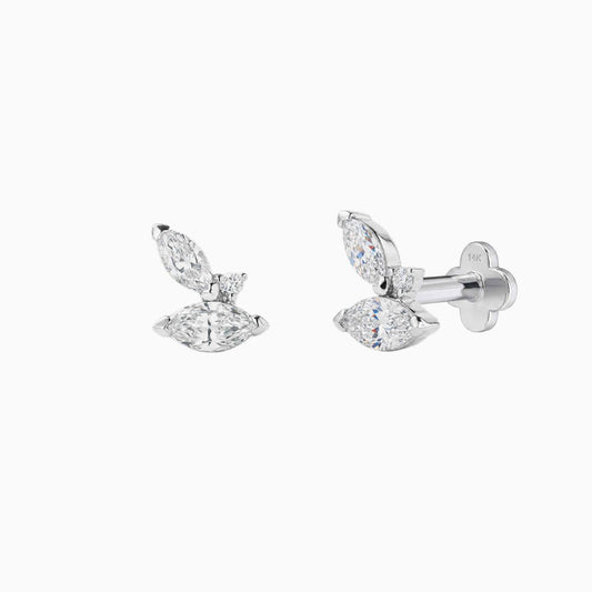 AERÉ™ 14K White Gold Dual Marquise & Round Cluster Stud & Solid Gold Post | AUNYRA