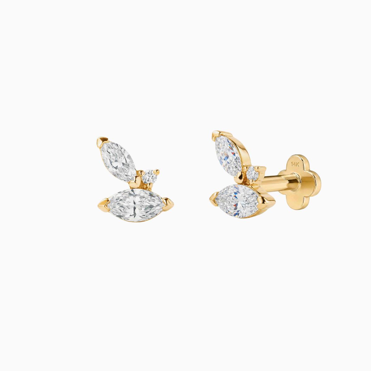 AERÉ™ 14K Solid Gold Dual Marquise & Round Cluster Stud & Solid Gold Post | AUNYRA