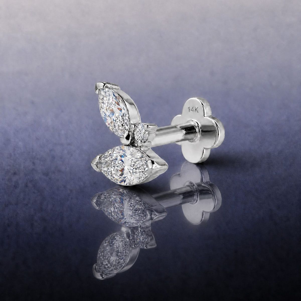AERÉ™ 14K White Gold Dual Marquise & Round Cluster Stud & Solid Gold Post - Photo 2 | AUNYRA