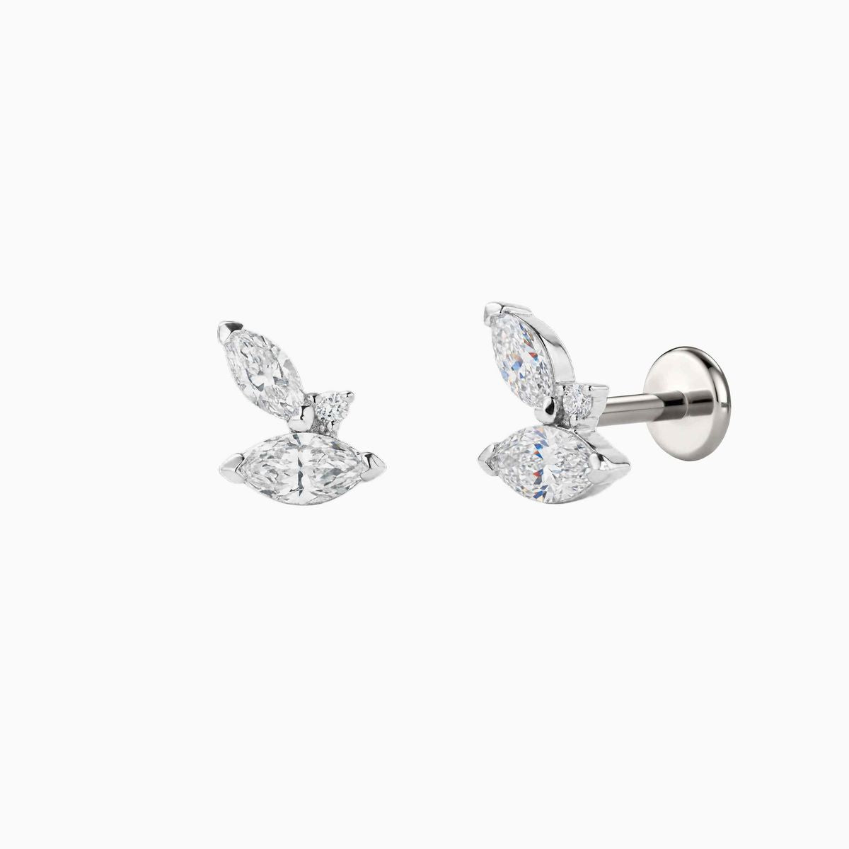 AERÉ™ 14K White Gold Dual Marquise & Round Cluster Stud & Titanium Post | AUNYRA
