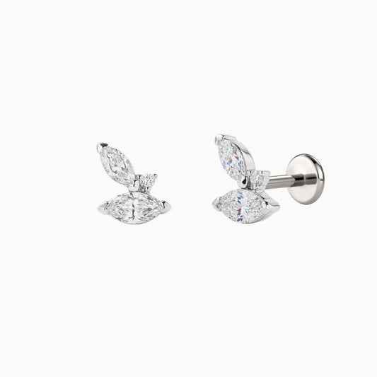 AERÉ™ 14K White Gold Dual Marquise & Round Cluster Stud & Titanium Post | AUNYRA