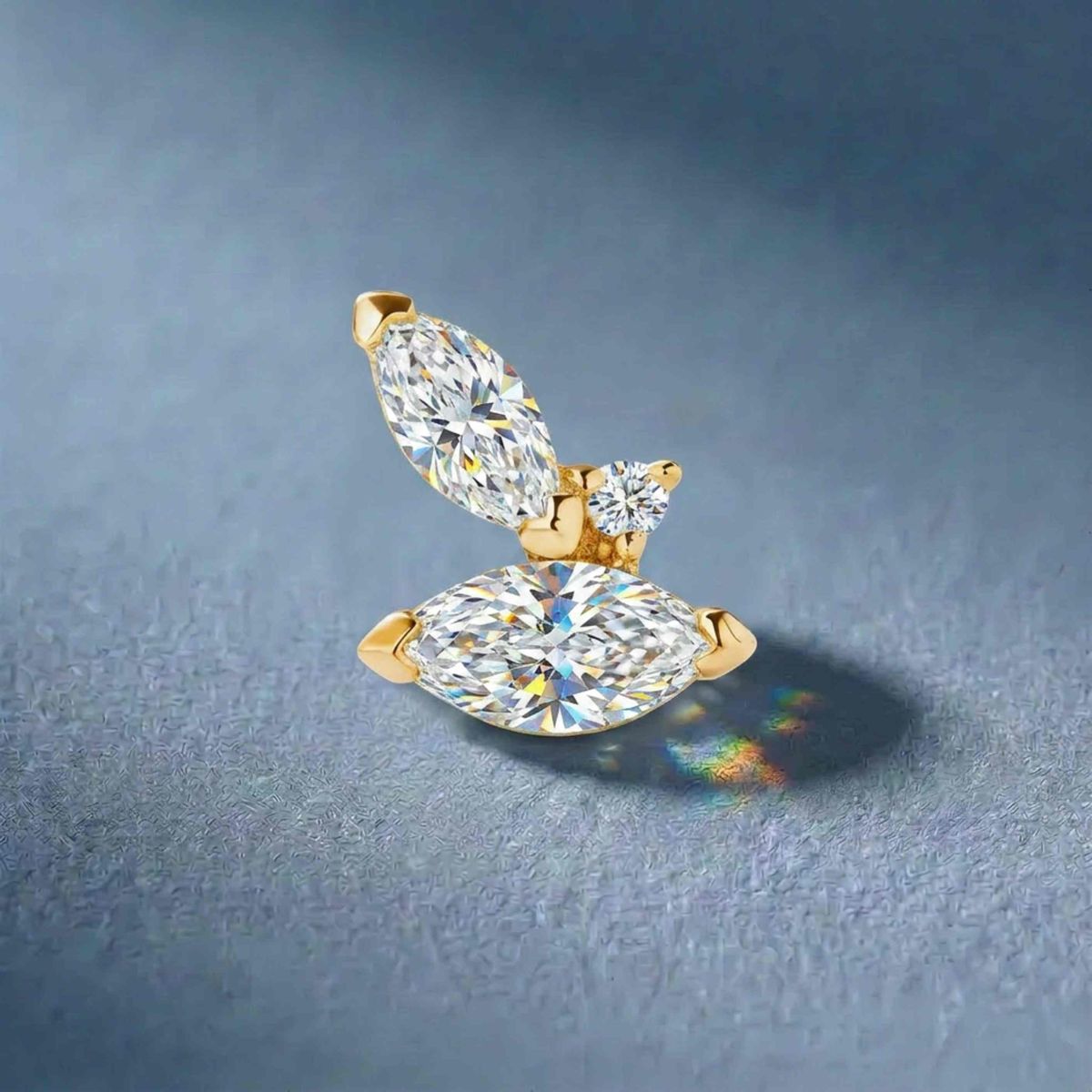 AERÉ™ 14K Solid Gold Dual Marquise & Round Cluster Stud & Solid Gold Post - Photo 2 | AUNYRA