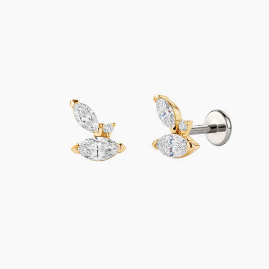 AERÉ™ 14K Solid Gold Dual Marquise & Round Cluster Stud & Titanium Post