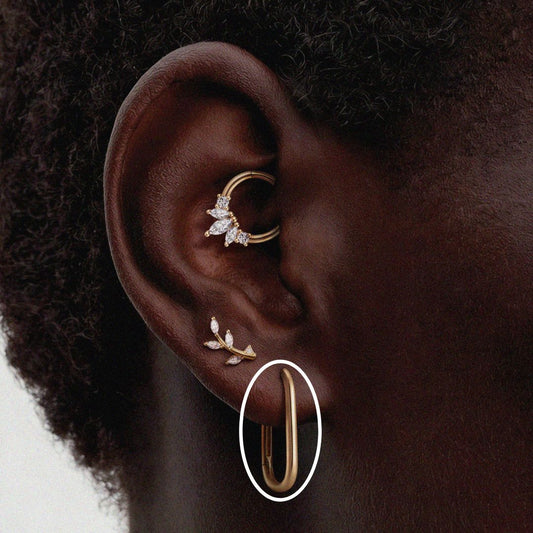 14K Solid Yellow Gold Oval Hoop Earring