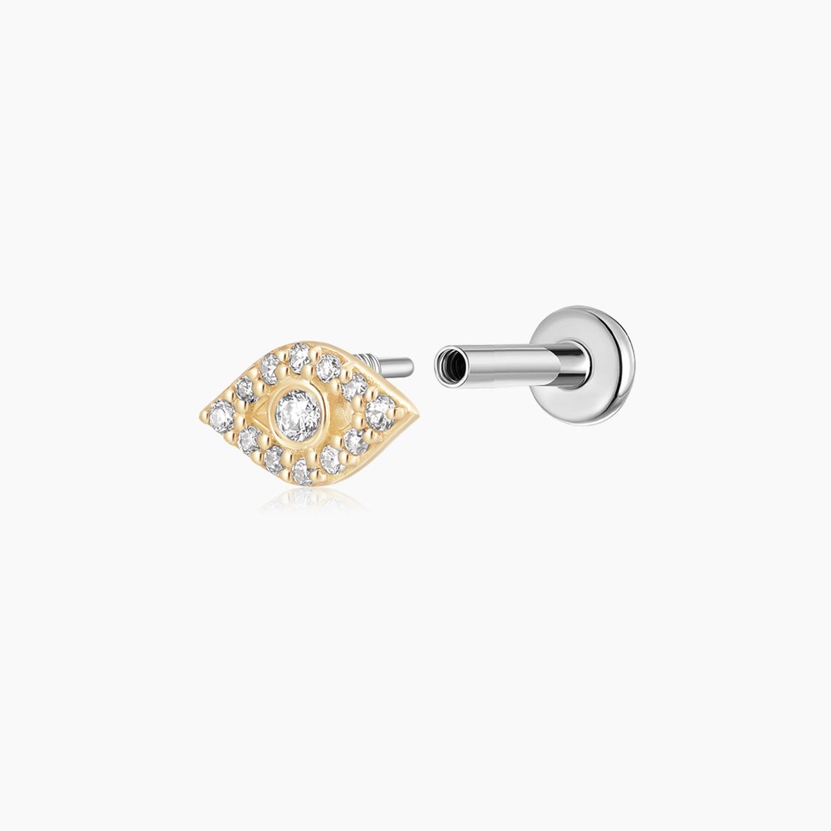 14K Solid Yellow Gold Evil Eye Pavé Flat Back Stud & Titanium Post