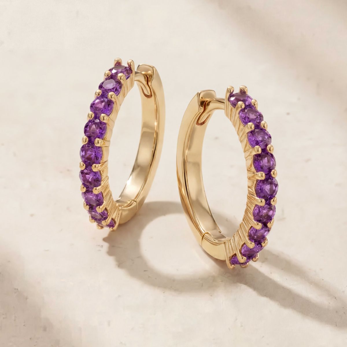 Aunyra- 14K Yellow Gold February Amethyst Birthstone Clicker Hoop