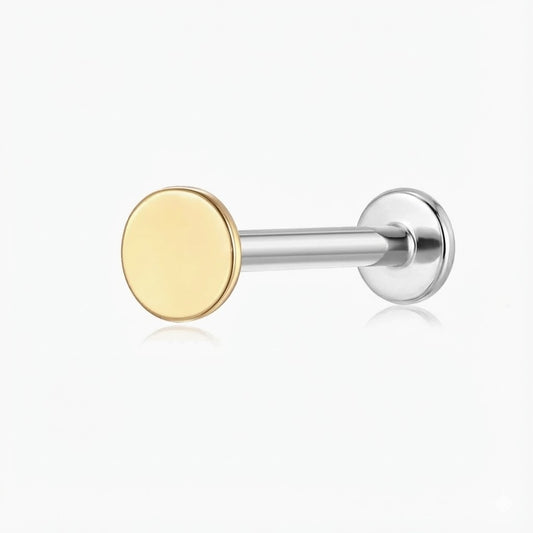 14K Solid Yellow Gold Flat Disc Stud Flat Back Piercing & Titanium Post