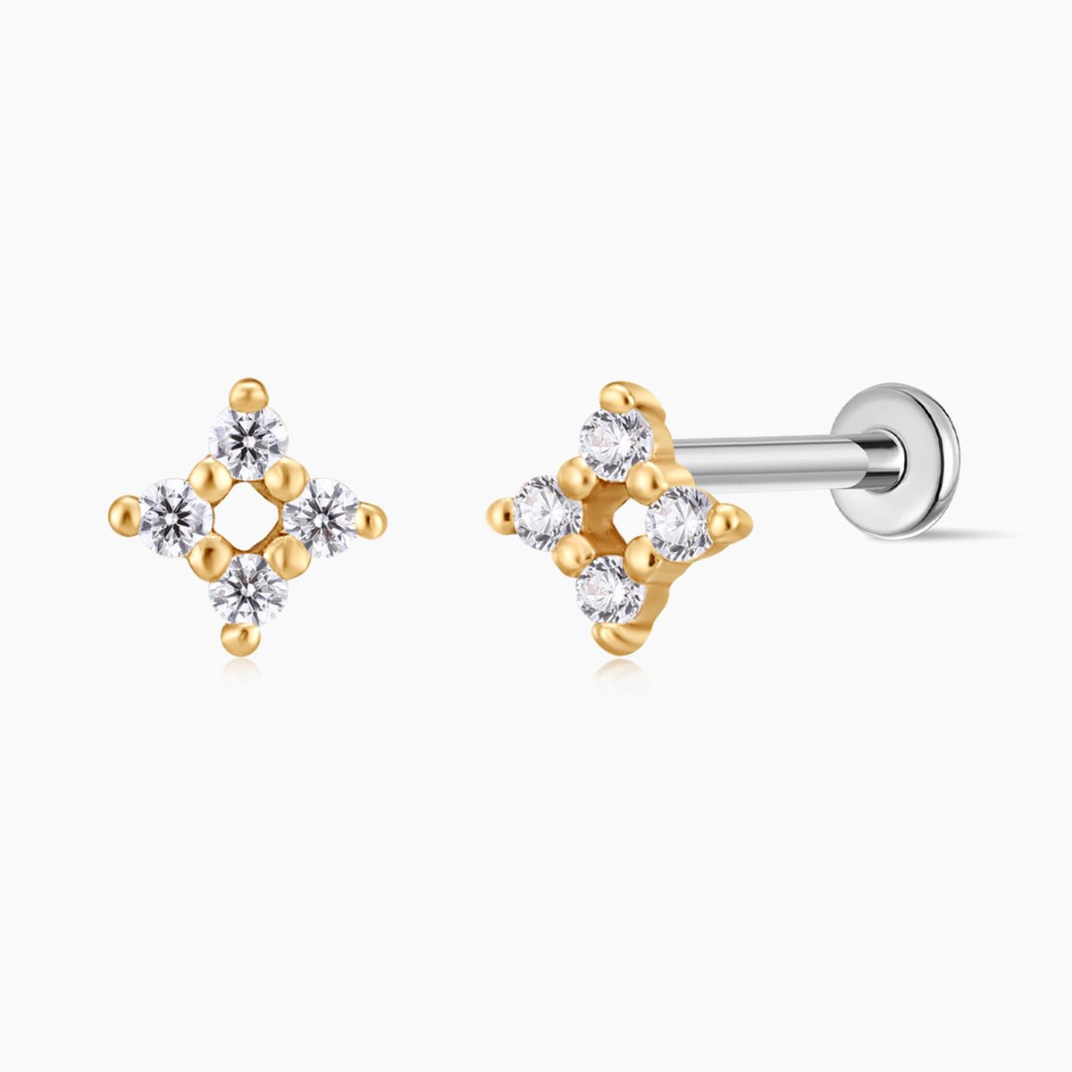 14K Solid Yellow Gold Four-Point Flat Back Stud & Titanium Post