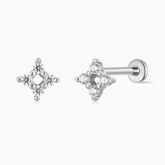 14K Solid White Gold Four-Point Flat Back Stud & Titanium Post