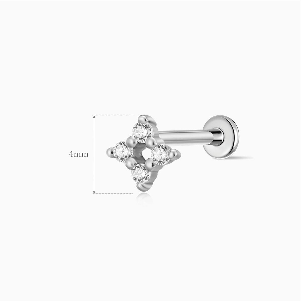 14K Solid White Gold Four-Point Flat Back Stud & Titanium Post