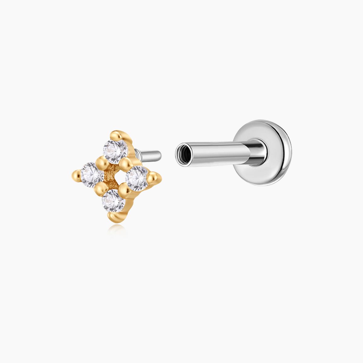 14K Solid Yellow Gold Four-Point Flat Back Stud & Titanium Post