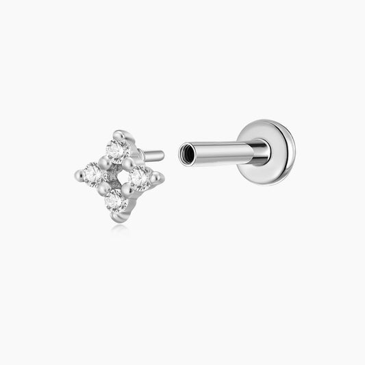 14K Solid White Gold Four-Point Flat Back Stud & Titanium Post