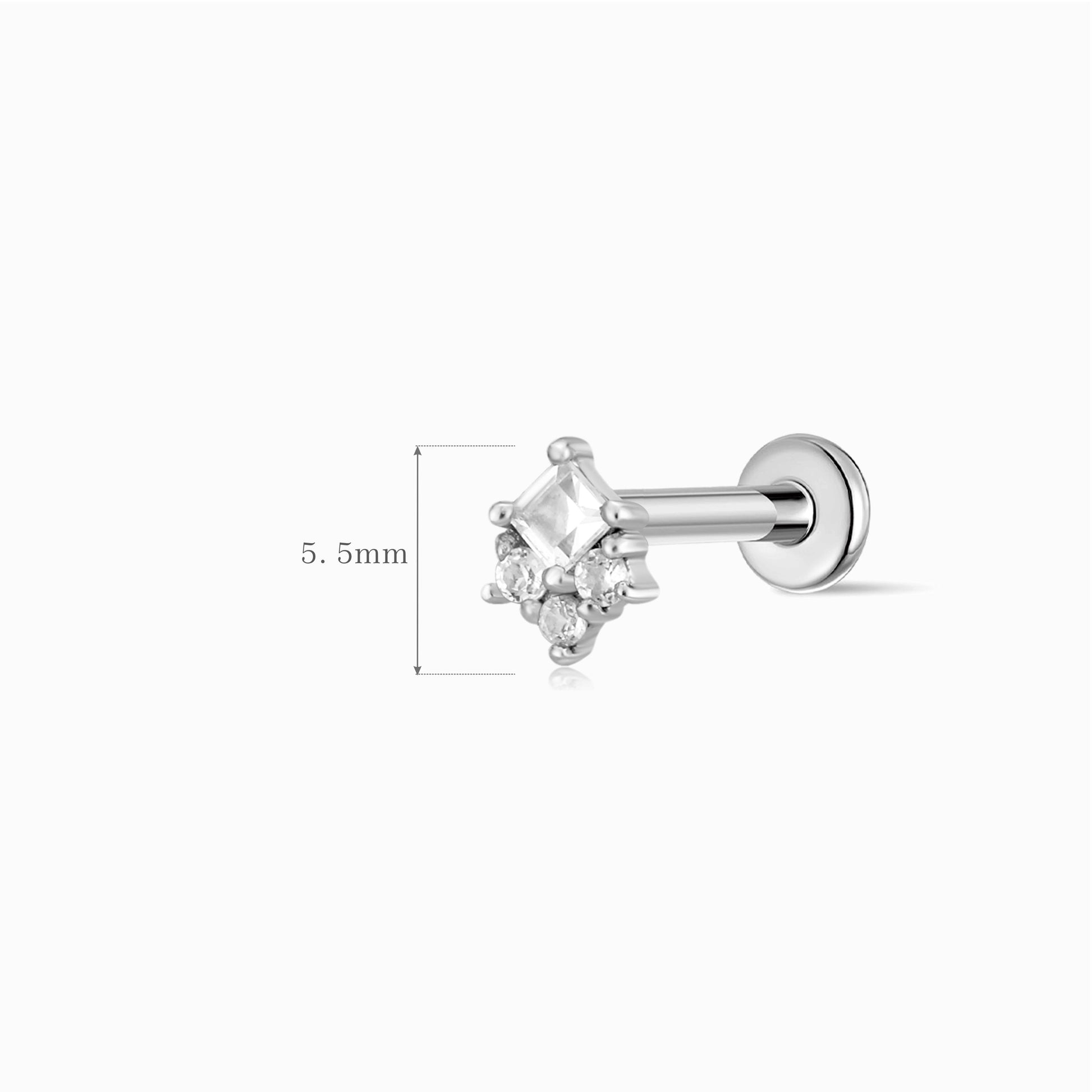 Aunyra- 14K Solid White Gold Square & Cluster Stud & Titanium Post