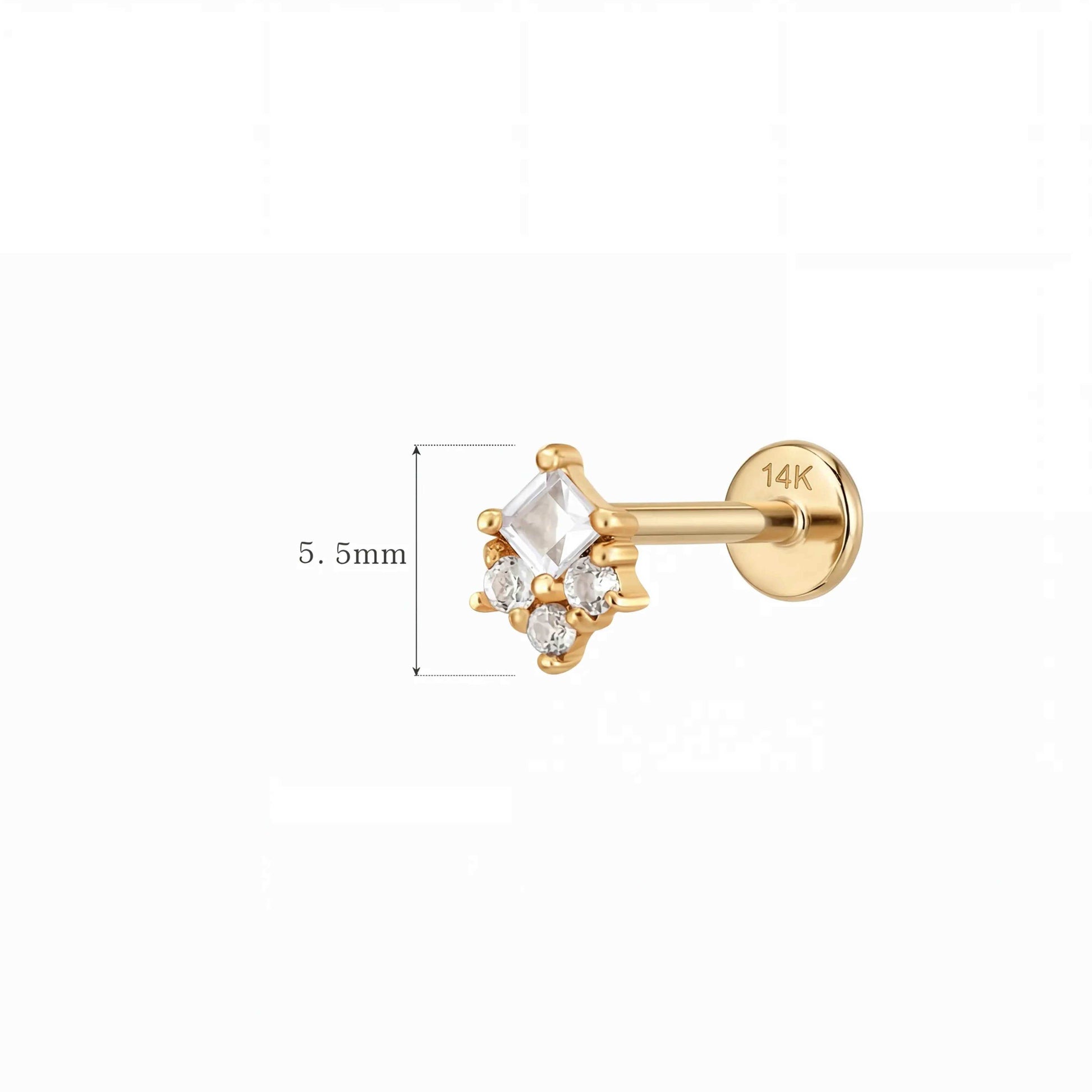 Aunyra- 14K Solid Yellow Gold Square Cluster Stud & Solid Gold Post