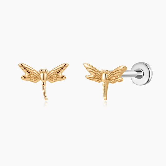 Aunyra- 14K Solid Yellow Gold Dragonfly Flat Back Stud & Titanium Post