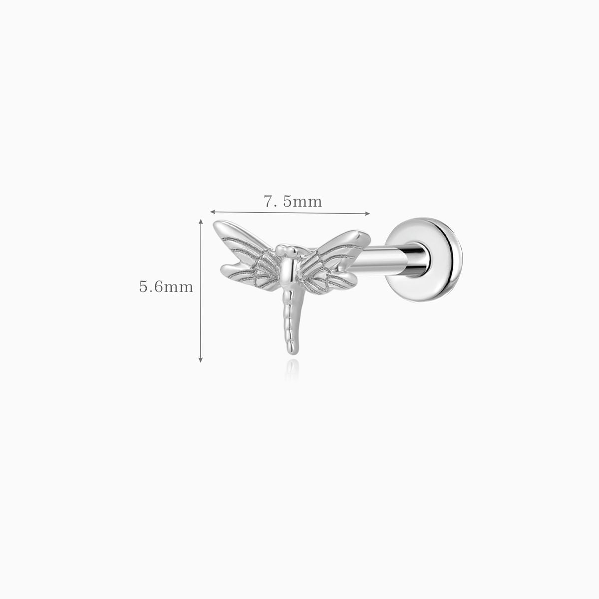 14K Solid White Gold Dragonfly Flat Back Stud & Titanium Post