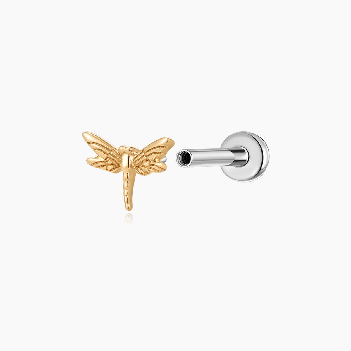 14K Solid Yellow Gold Dragonfly Flat Back Stud & Titanium Post
