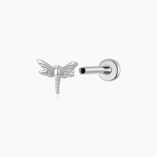 14K Solid White Gold Dragonfly Flat Back Stud & Titanium Post