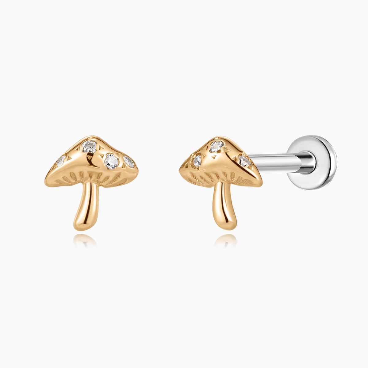Aunyra- 14K Solid Yellow Gold Mushroom Flat Back Stud & Titanium Post