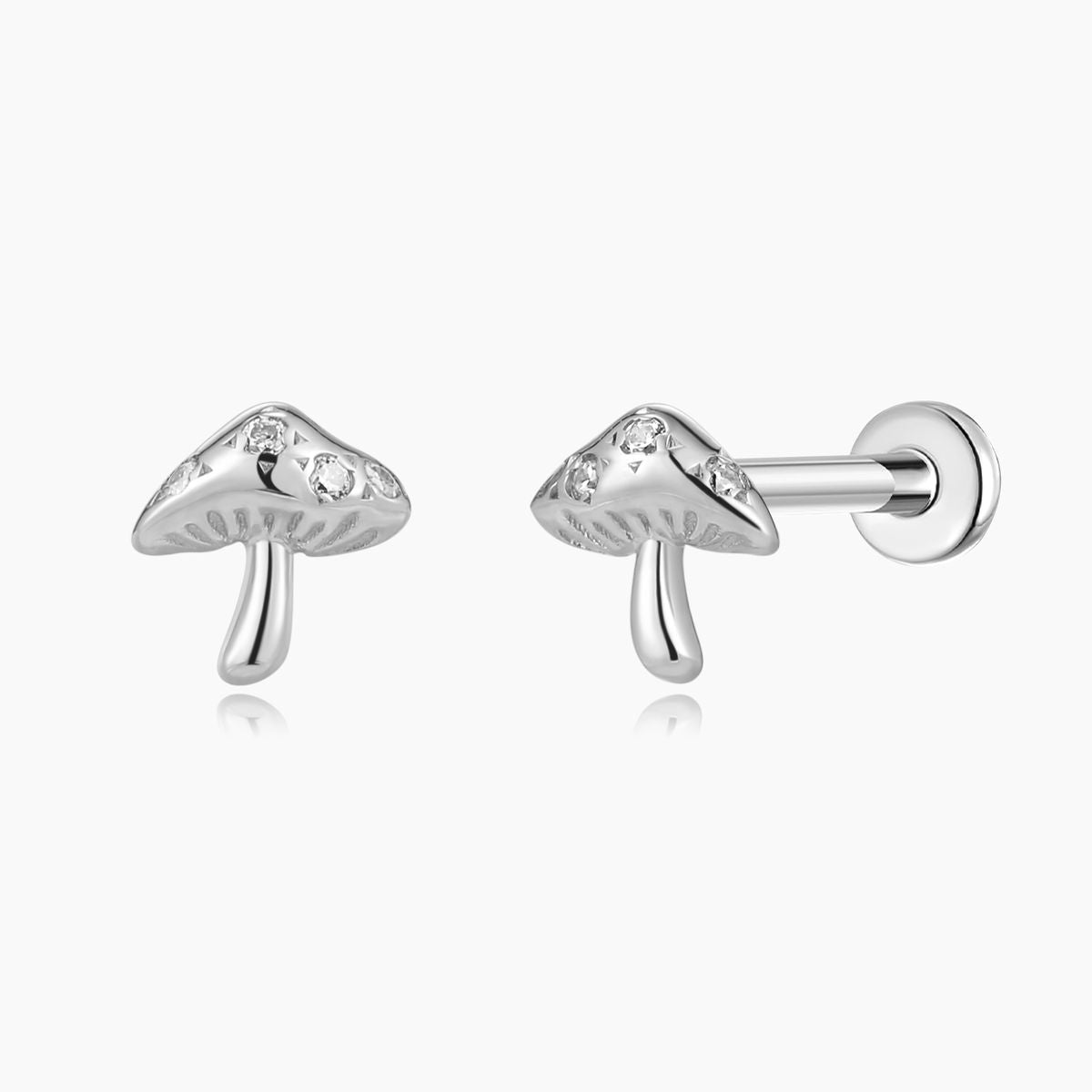 Aunyra- 14K Solid White Gold Mushroom Flat Back Stud & Titanium Post