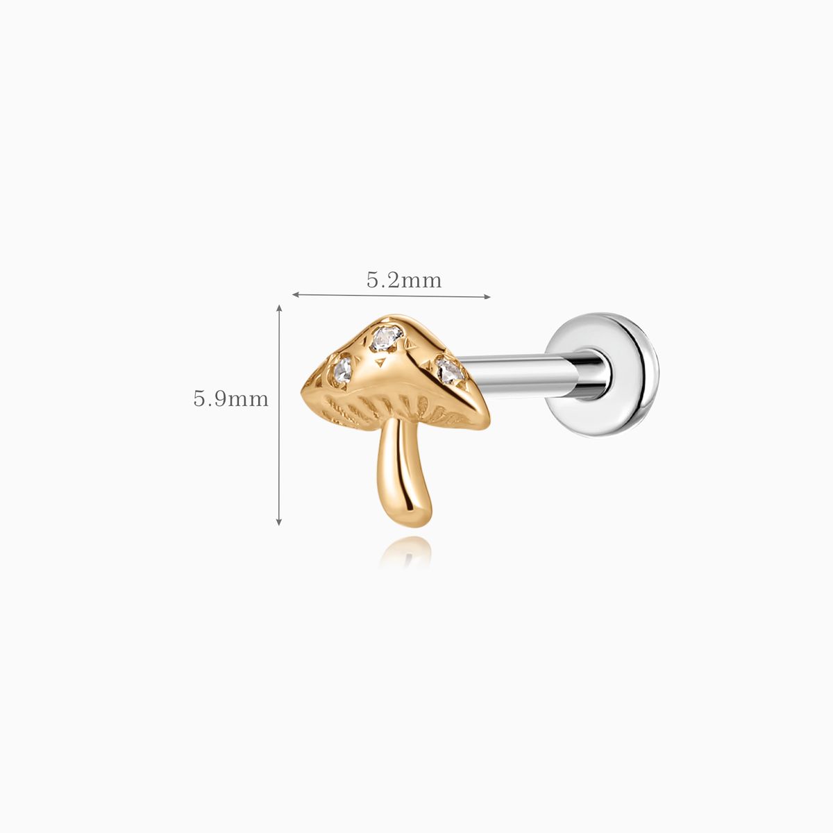 Aunyra- 14K Solid Yellow Gold Mushroom Flat Back Stud & Titanium Post