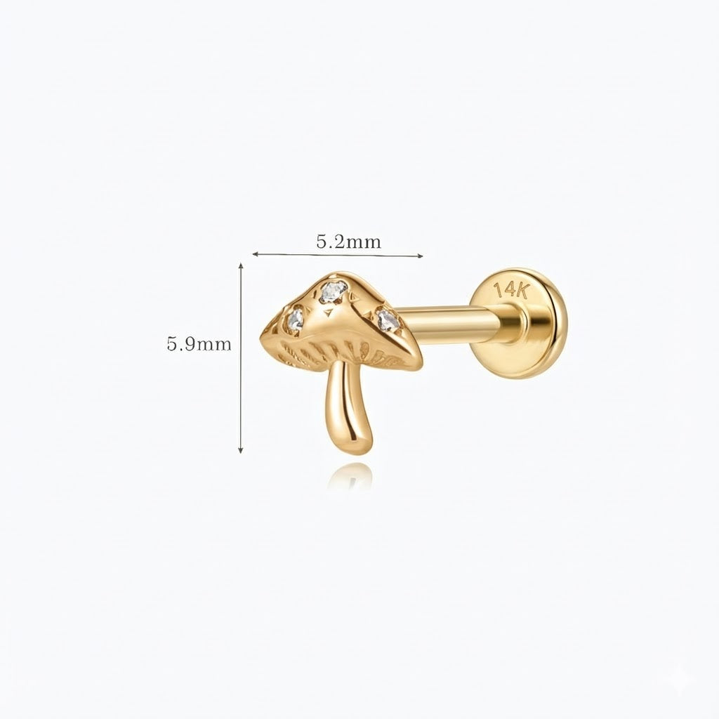 Aunyra- 14K Solid Yellow Gold Mushroom Flat Back Stud & Solid Gold Post