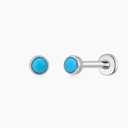14K Solid White Gold Turquoise Flat Back Stud & Titanium Post